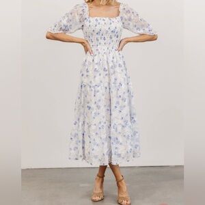 Baltic Born White Midi Dress with Blue Floral Print
